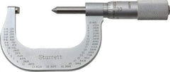 Starrett - 1 to 2" Range, Mechanical Screw Thread Micrometer - Plain Thimble, 0.001" Graduation, 0.004mm Accuracy - Apex Tool & Supply