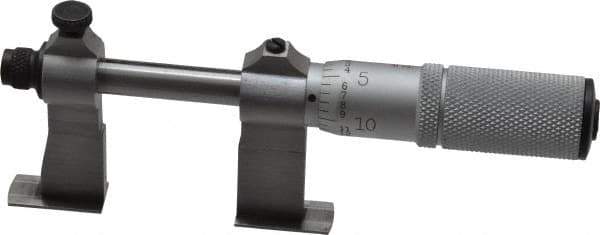 Starrett - 1-1/2 to 2-1/2 Inch Inside Measurement, Satin Chrome Finish, Mechanical Groove Micrometer - 0.001 Inch Graduation, 0.0002 Inch Accuracy, 5/64 Inch Groove Depth, Friction Thimble, Includes Lock Screw - Apex Tool & Supply