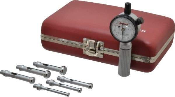 Starrett - 7 Anvil, 0.217 to 19/32" Dial Bore Gage Set - 0.0001" Graduation, 1-1/2" Gage Depth - Apex Tool & Supply