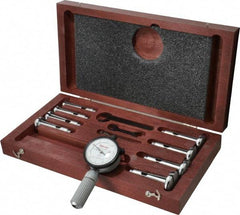 Starrett - 7 Anvil, 0.56 to 1.565" Dial Bore Gage Set - 0.0001" Graduation, 2-1/2" Gage Depth - Apex Tool & Supply