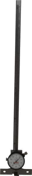 Starrett - 0 to 12 Inch Range, Stainless Steel, White Dial Depth Gage - 0.001 Inch Graduation, 0.001 Inch Accuracy, 2-3/4 Inch Base Measuring Length - Apex Tool & Supply