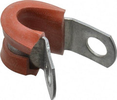 Made in USA - 1/4" Pipe, 1/4" Rod, Cushion Clamp - Gray & Red, Galvanized Steel & Silcone Cushion - Apex Tool & Supply