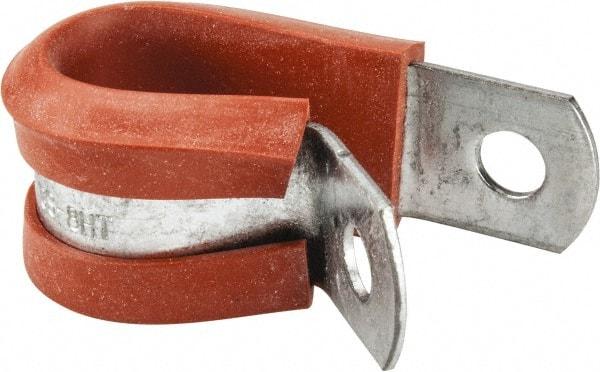 Made in USA - 1/2" Pipe, 1/2" Rod, Cushion Clamp - Gray & Red, Galvanized Steel & Silcone Cushion - Apex Tool & Supply