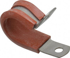 Made in USA - 5/8" Pipe, 5/8" Rod, Cushion Clamp - Gray & Red, Grade 304 Stainless Steel & Silicone Cushion - Apex Tool & Supply