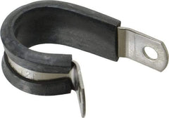 Made in USA - 3/4" Pipe, 3/4" Rod, Cushion Clamp - Gray & Black, Grade 304 Stainless Steel & EPDM Cushion - Apex Tool & Supply