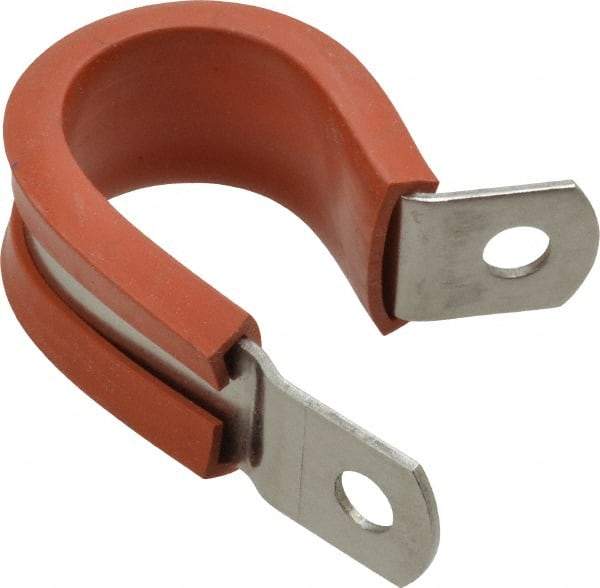 Made in USA - 3/4" Pipe, 3/4" Rod, Cushion Clamp - Gray & Red, Grade 304 Stainless Steel & Silicone Cushion - Apex Tool & Supply