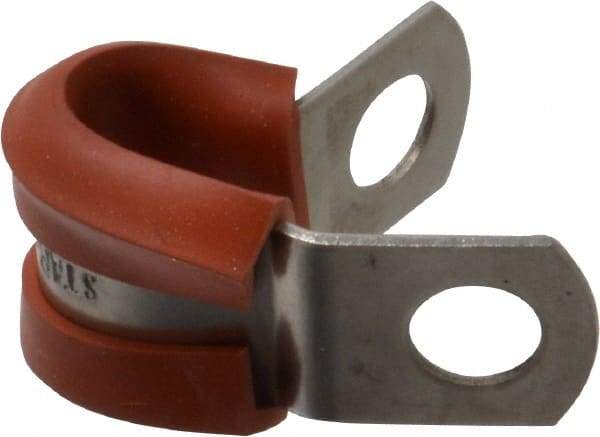 Made in USA - 1/4" Pipe, 1/4" Rod, Cushion Clamp - Gray & Red, Grade 304 Stainless Steel & Silicone Cushion - Apex Tool & Supply
