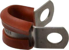 Made in USA - 1/4" Pipe, 1/4" Rod, Cushion Clamp - Gray & Red, Grade 304 Stainless Steel & Silicone Cushion - Apex Tool & Supply
