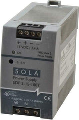 Sola/Hevi-Duty - 100 Watt, 4.2 to 3.4 Amp, 264 VAC, 375 VDC Input, 12 to 15 VDC Output, DIN Rail Power Supply - Screw Terminal Connection, 1 Output, 1.77 Inch Wide x 3.58 Inch Deep x 2.95 Inch High, Up to 86% Efficiency, 14 to 140°F, Green LED Display - Apex Tool & Supply