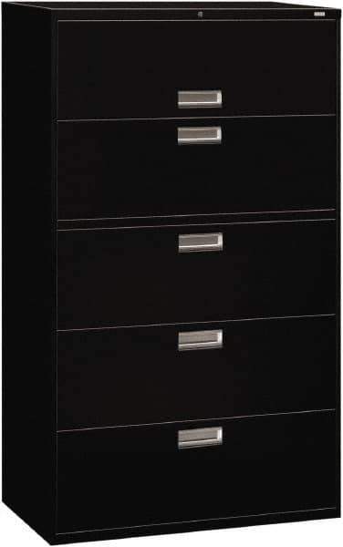 Hon - 42" Wide x 67" High x 19-1/4" Deep, 5 Drawer Roll-Out, Roll-Out Posting - Steel, Black - Apex Tool & Supply