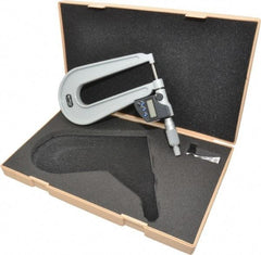 Mitutoyo - 0 to 1 Inch Range, 0.0001 Inch Resolution, Deep Throat, IP65 Electronic Outside Micrometer - 0.0002 Inch Accuracy, 6.3 Inch Throat, Ratchet Stop Thimble, Carbide Face, SR44 Battery, Data Output, Includes Plastic Case - Apex Tool & Supply