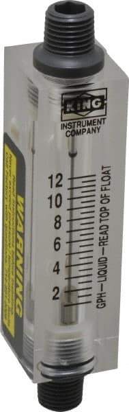 King - 1/4" FNPT Port Block Style, Inline Flowmeter - 100 Max psi, 12 GPH, Acrylic - Apex Tool & Supply