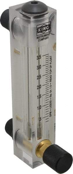 King - 1/2" M Port Block Style Panel Mount Flowmeter - 100 Max psi, 3.5 GPM, Acrylic - Apex Tool & Supply