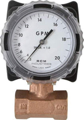 Made in USA - 1" NPT Port RCM Industries Flo-Gage Flowmeter - 180 Max psi, 3 to 20 GPM, Bronze - Apex Tool & Supply