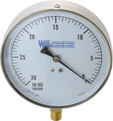 WGTC - 4-1/2" Dial, 1/4 Thread, 30-0 Scale Range, Pressure Gauge - Lower Connection Mount, Accurate to 1% of Scale - Apex Tool & Supply