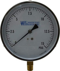 WGTC - 4-1/2" Dial, 1/4 Thread, 0-15 Scale Range, Pressure Gauge - Lower Connection Mount, Accurate to 1% of Scale - Apex Tool & Supply