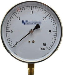 WGTC - 4-1/2" Dial, 1/4 Thread, 0-30 Scale Range, Pressure Gauge - Lower Connection Mount, Accurate to 1% of Scale - Apex Tool & Supply