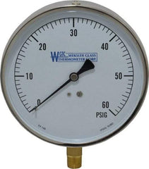 WGTC - 4-1/2" Dial, 1/4 Thread, 0-60 Scale Range, Pressure Gauge - Lower Connection Mount, Accurate to 1% of Scale - Apex Tool & Supply