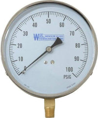 WGTC - 4-1/2" Dial, 1/4 Thread, 0-100 Scale Range, Pressure Gauge - Lower Connection Mount, Accurate to 1% of Scale - Apex Tool & Supply