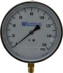 WGTC - 4-1/2" Dial, 1/4 Thread, 0-160 Scale Range, Pressure Gauge - Lower Connection Mount, Accurate to 1% of Scale - Apex Tool & Supply