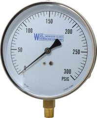 WGTC - 4-1/2" Dial, 1/4 Thread, 0-300 Scale Range, Pressure Gauge - Lower Connection Mount, Accurate to 1% of Scale - Apex Tool & Supply