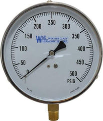 WGTC - 4-1/2" Dial, 1/4 Thread, 0-500 Scale Range, Pressure Gauge - Lower Connection Mount, Accurate to 1% of Scale - Apex Tool & Supply