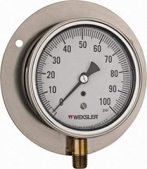 Made in USA - 3-1/2" Dial, 1/4 Thread, 0-100 Scale Range, Pressure Gauge - Lower Connection Mount, Accurate to 1% of Scale - Apex Tool & Supply