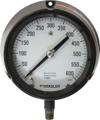 Made in USA - 4-1/2" Dial, 1/4 Thread, 0-600 Scale Range, Pressure Gauge - Lower Connection Mount, Accurate to 1% of Scale - Apex Tool & Supply