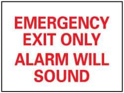 NMC - Emergency Exit Only Alarm Will Sound, Plastic Exit Sign - 14" Wide x 10" High - Apex Tool & Supply