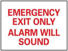 NMC - Emergency Exit Only Alarm Will Sound, Plastic Exit Sign - 14" Wide x 10" High - Apex Tool & Supply