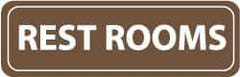 NMC - Rest Rooms, 11" Wide x 3.5" High, Acrylic Sign - English, White on Brown, Wall Mount - Apex Tool & Supply