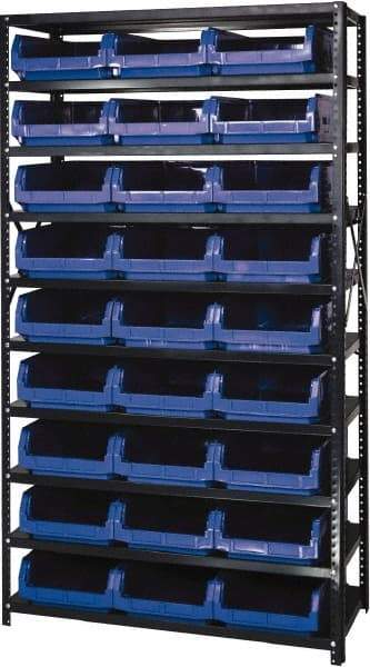 Quantum Storage - 27 Bin Large Hopper Front Bin Storage Units - 18 Inch Overall Depth x 75 Inch Overall Height, Blue High Density Polyethylene Bins - Apex Tool & Supply