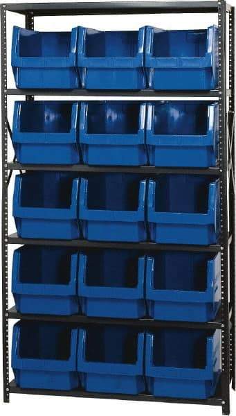 Quantum Storage - 15 Bin Large Hopper Front Bin Storage Units - 18 Inch Overall Depth x 75 Inch Overall Height, Blue High Density Polyethylene Bins - Apex Tool & Supply