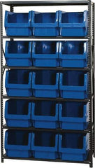 Quantum Storage - 15 Bin Large Hopper Front Bin Storage Units - 18 Inch Overall Depth x 75 Inch Overall Height, Blue High Density Polyethylene Bins - Apex Tool & Supply