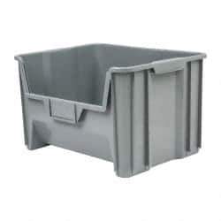 Quantum Storage - 75 Lb. Load Capacity, 15-1/4" Deep, Gray Polyethylene Hopper Stacking Bin - 12-7/16" High x 19-7/8" Wide x 15-1/4" Long - Apex Tool & Supply