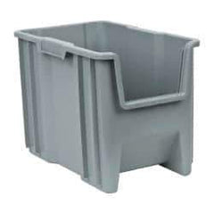 Quantum Storage - 75 Lb. Load Capacity, 17-1/2" Deep, Gray Polyethylene Hopper Stacking Bin - 12-1/2" High x 10-7/8" Wide x 17-1/2" Long - Apex Tool & Supply