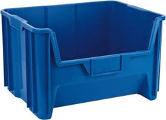 Quantum Storage - 75 Lb. Load Capacity, 15-1/4" Deep, Blue Polyethylene Hopper Stacking Bin - 12-7/16" High x 19-7/8" Wide x 15-1/4" Long - Apex Tool & Supply