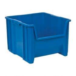 Quantum Storage - 75 Lb. Load Capacity, 17-1/2" Deep, Blue Polyethylene Hopper Stacking Bin - 12-1/2" High x 16-1/2" Wide x 17-1/2" Long - Apex Tool & Supply