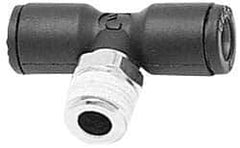 Legris - 1/4" OD, 1/8 BSPT, Nylon/Nickel Plated Brass Push-to-Connect Male Branch Tee - 290 Max psi, Black - Apex Tool & Supply