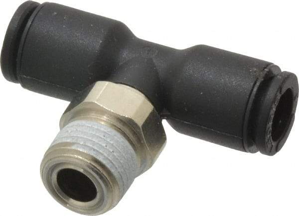 Legris - 6mm OD, 1/8 NPT, Nylon/Nickel Plated Brass Push-to-Connect Male Branch Tee - 290 Max psi, Black - Apex Tool & Supply