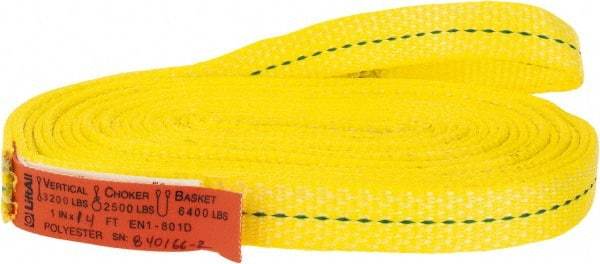 Lift-All - 14' Long x 1" Wide, 3,200 Lb Vertical Capacity, 1 Ply, Polyester Web Sling - 2,500 Lb Choker Capacity, Yellow - Apex Tool & Supply