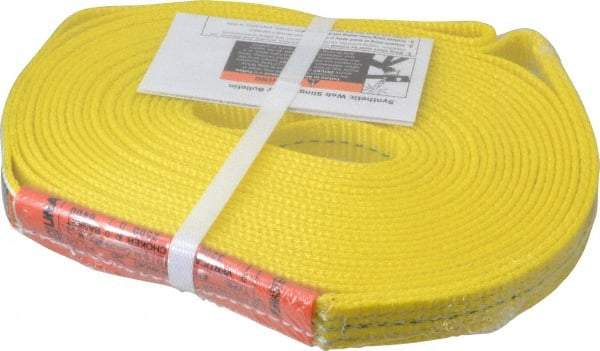 Lift-All - 20' Long x 1" Wide, 3,200 Lb Vertical Capacity, 1 Ply, Polyester Web Sling - 2,500 Lb Choker Capacity, Yellow - Apex Tool & Supply