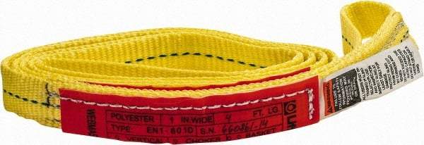 Lift-All - 4' Long x 1" Wide, 3,200 Lb Vertical Capacity, 1 Ply, Polyester Web Sling - 2,500 Lb Choker Capacity, Yellow - Apex Tool & Supply