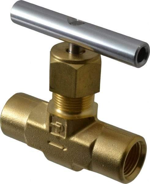 Parker - 3,000 Max psi, 3/8" Pipe, Brass, Inline Instrumentation Needle Valve - FNPT x FNPT End Connections - Apex Tool & Supply