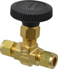 Parker - 3,000 Max psi, 3/8" Pipe, Brass, Inline Instrumentation Needle Valve - Compression x Compression CPI End Connections - Apex Tool & Supply