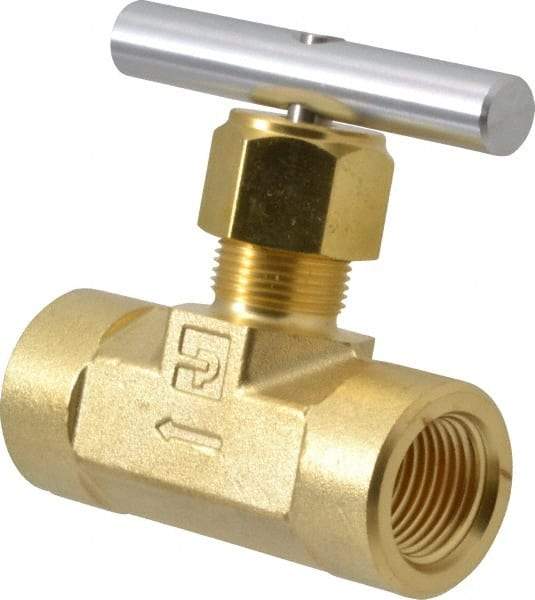 Parker - 3,000 Max psi, 1/2" Pipe, Brass, Inline Instrumentation Needle Valve - FNPT x FNPT End Connections - Apex Tool & Supply