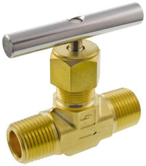 Parker - 3,000 Max psi, 1/2" Pipe, Brass, Inline Instrumentation Needle Valve - MNPT x MNPT End Connections - Apex Tool & Supply
