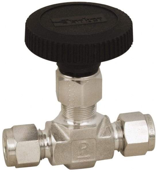 Parker - 5,000 Max psi, 3/8" Pipe, 316 Grade Stainless Steel, Inline Instrumentation Needle Valve - Apex Tool & Supply