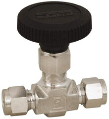 Parker - 5,000 Max psi, 3/8" Pipe, 316 Grade Stainless Steel, Inline Instrumentation Needle Valve - Apex Tool & Supply