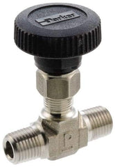 Parker - 5,000 Max psi, 3/8" Pipe, 316 Grade Stainless Steel, Inline Instrumentation Needle Valve - MNPT x MNPT End Connections - Apex Tool & Supply